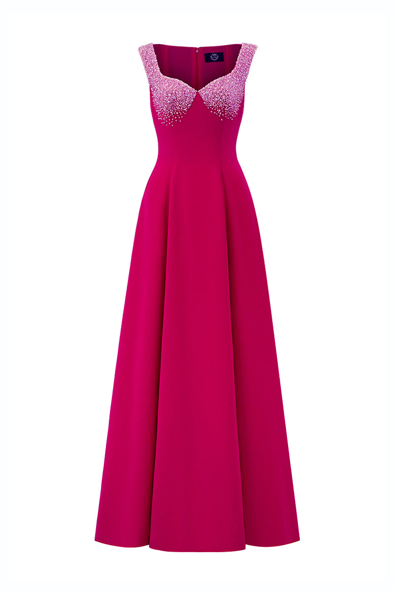 Queen Anne Neck A-Line Gown In Pink Crepe | I.H.F ATELIER