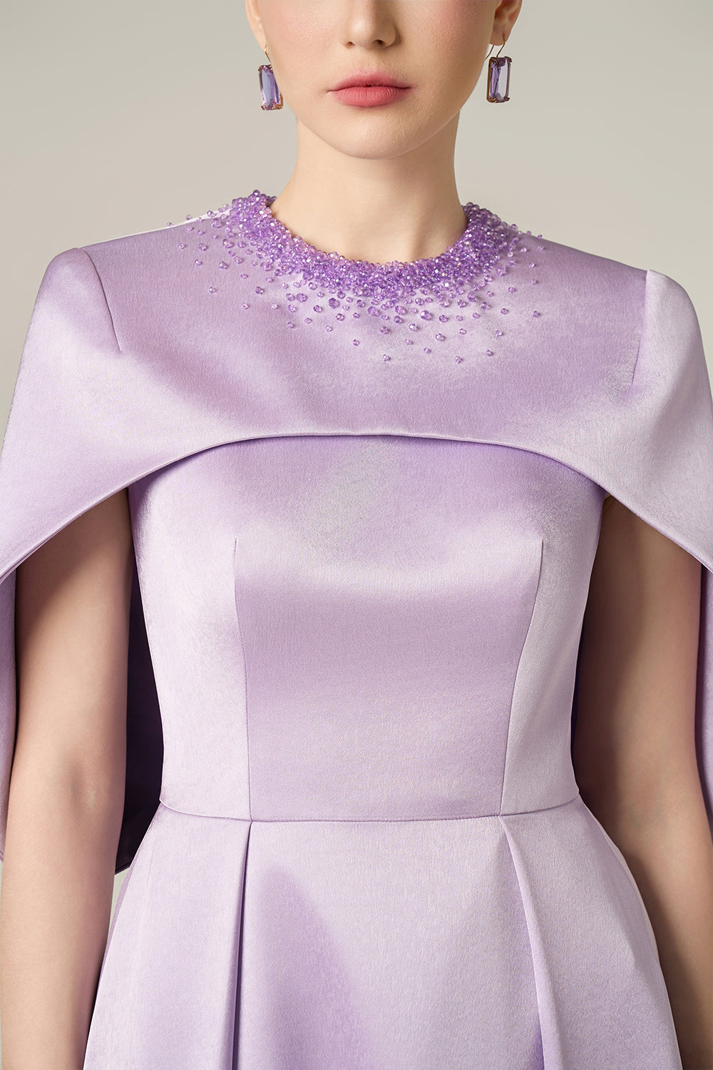 Round Neck A-Line Gown With Circular Cut Mini Cape | I.H.F ATELIER