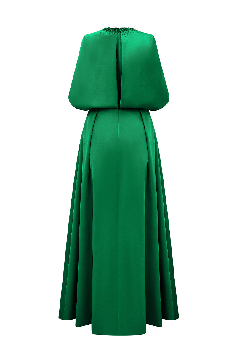 Round Neck A-Line Gown With Circular Cut Mini Cape | I.H.F ATELIER