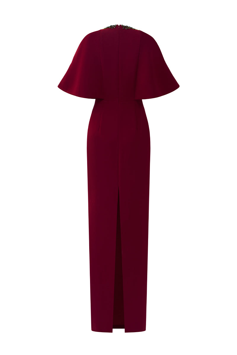 Round Neck Column Gown With Exaggerated Raglan Sleeves | I.H.F ATELIER