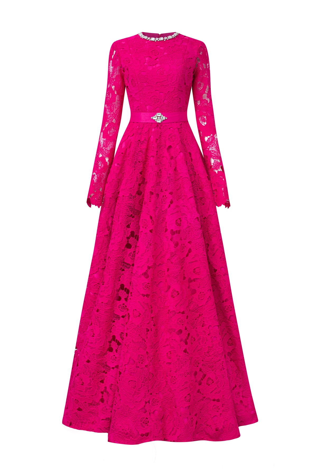 Round Neckline Semi-Circular Lace And Taffeta Gown | I.H.F ATELIER