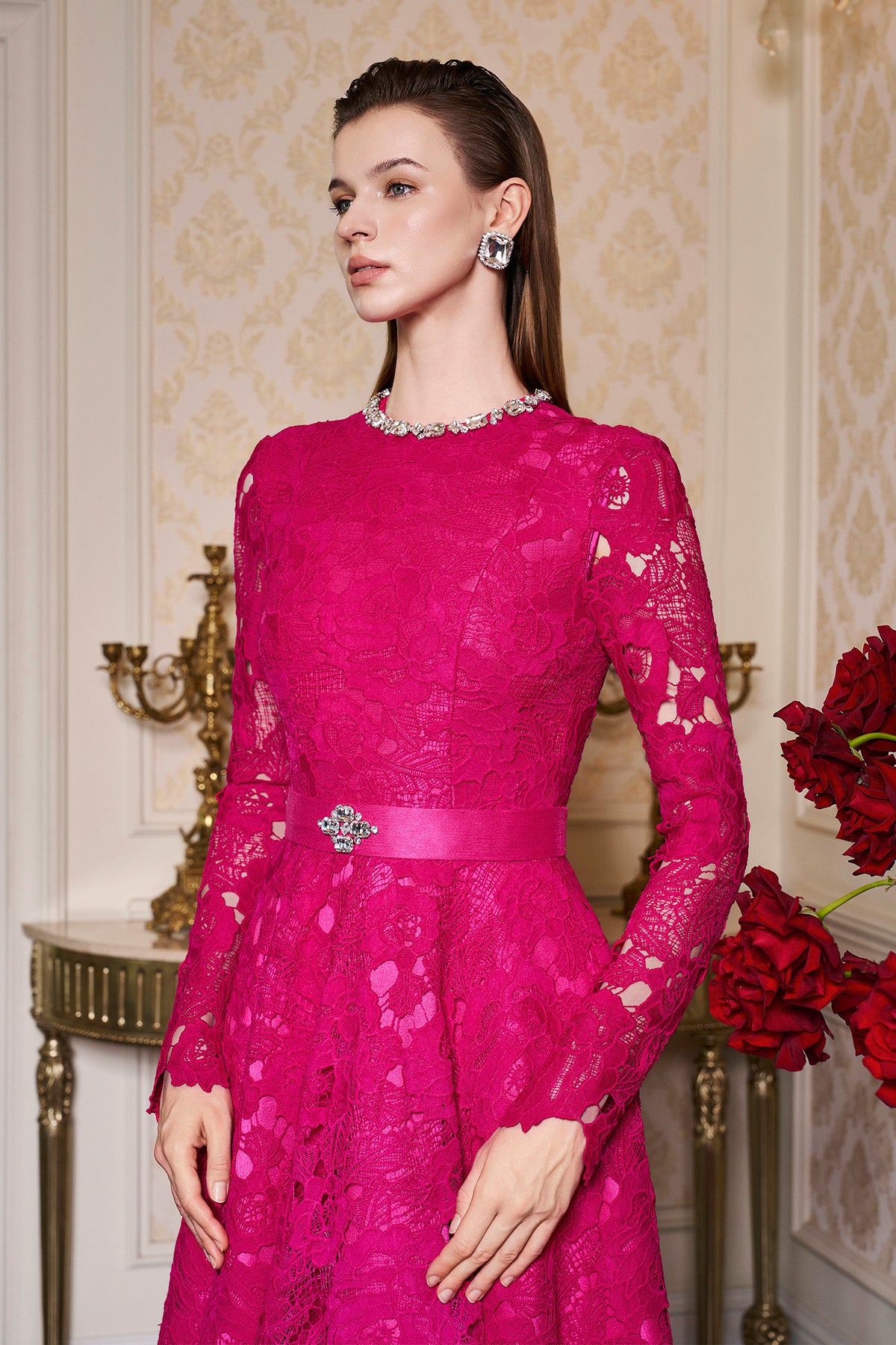 Round Neckline Semi-Circular Lace And Taffeta Gown | I.H.F ATELIER