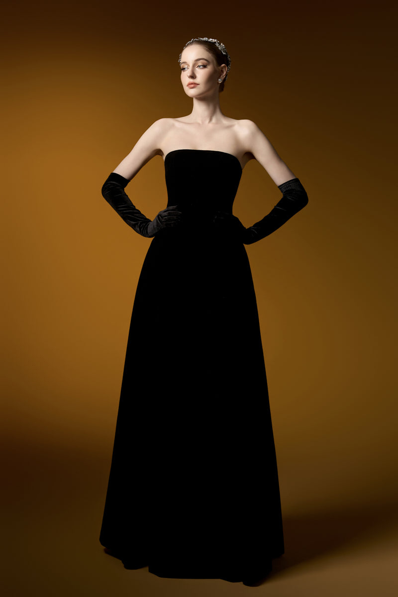 Sleeveless A-Line Gown With Mini Cape | I.H.F ATELIER