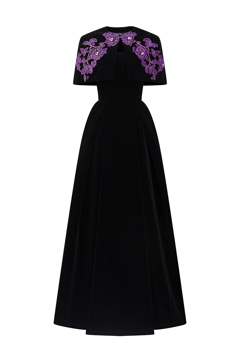 Sleeveless A-Line Gown With Mini Cape | I.H.F ATELIER
