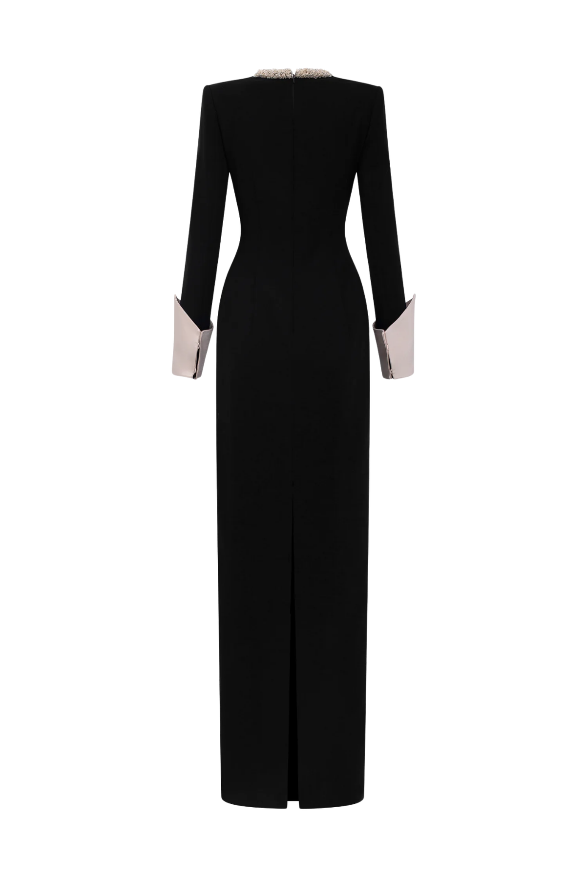 Black Crepe V-Neck Tie Dress And Silk Cuffs