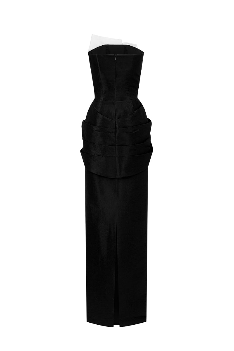 Strap-Draped Sweetheart Dress In White & Black Stretch Taffeta | I.H.F ATELIER