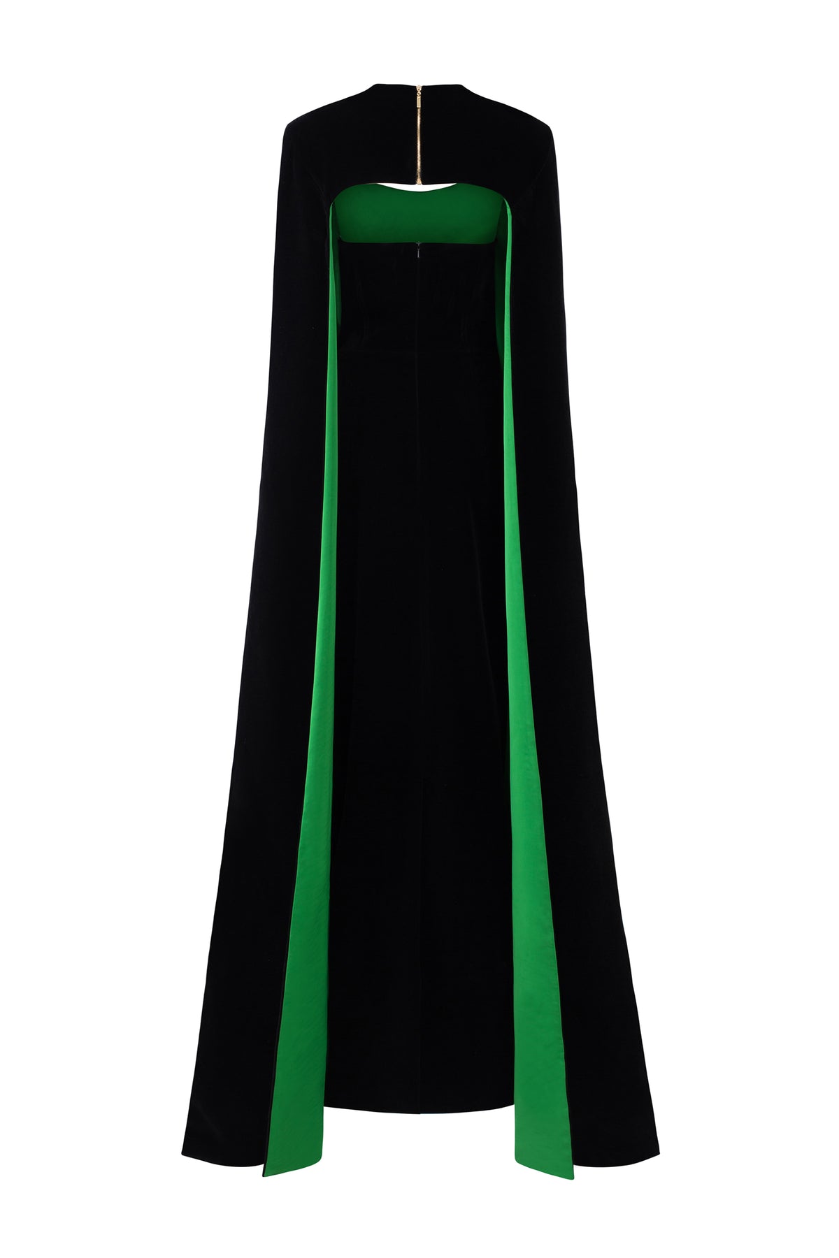 Strapless Bustier Black Velvet Gown with Long Cape | I.H.F ATELIER