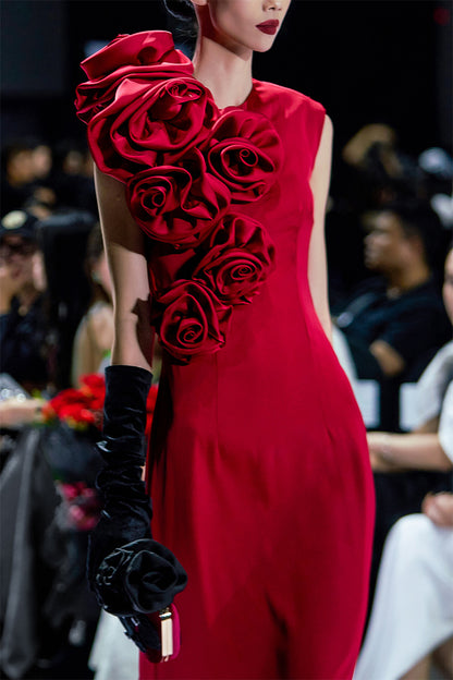 Bordeaux Rose Details Sleeveless Dress