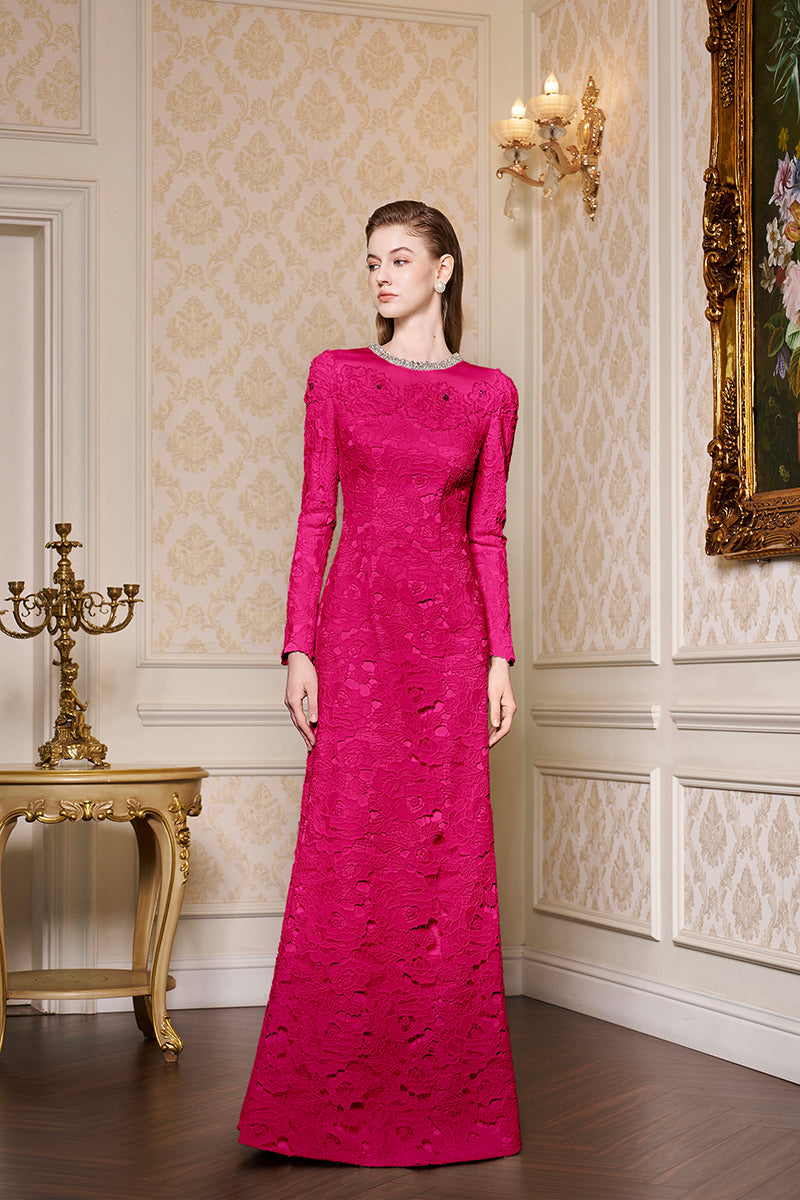 Round Neckline Mermaid Lace And Agate Silk Gown