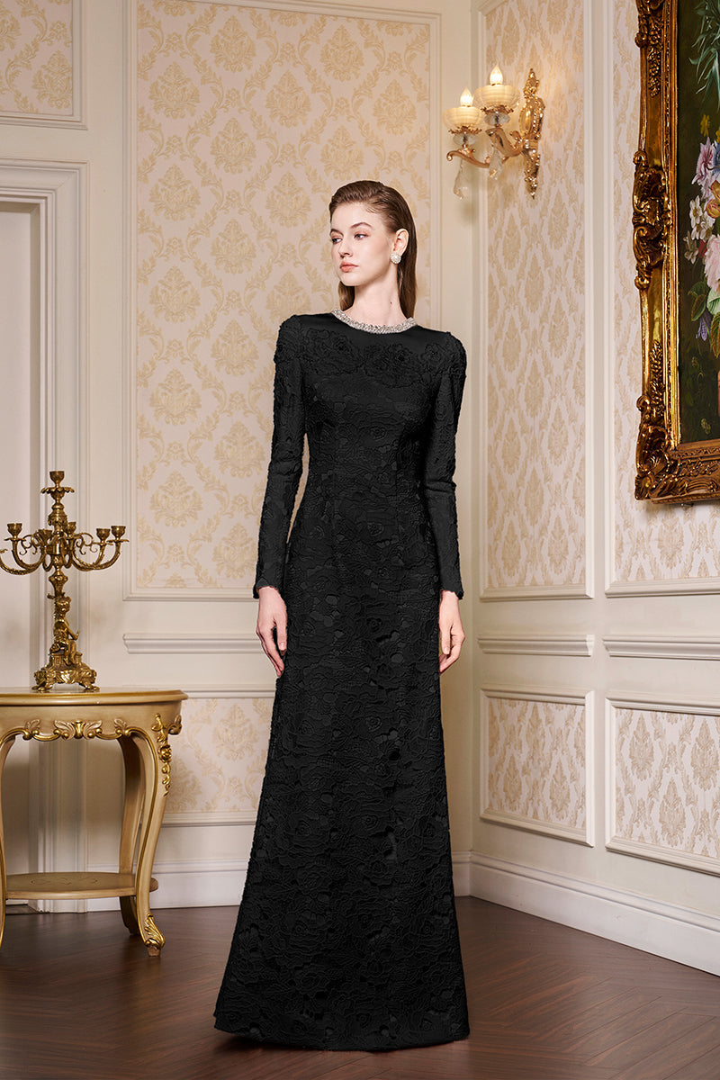 Round Neckline Mermaid Lace And Agate Silk Gown
