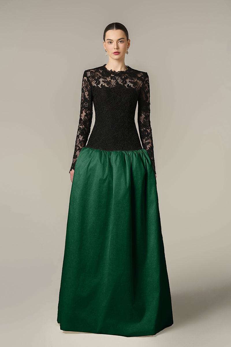 Long Sleeves Mermaid Gown With Pleated Hem