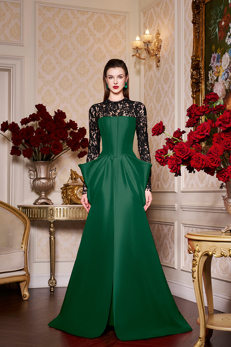 Long Sleeves With Draped Waist Gown