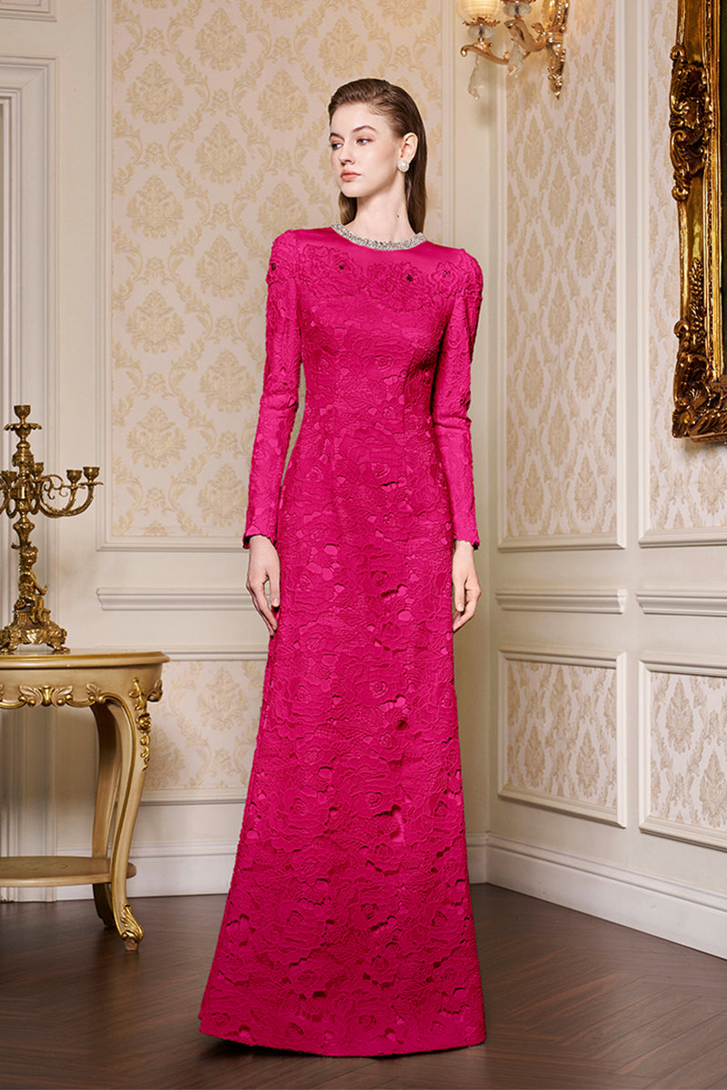 Round Neckline Mermaid Lace And Agate Silk Gown