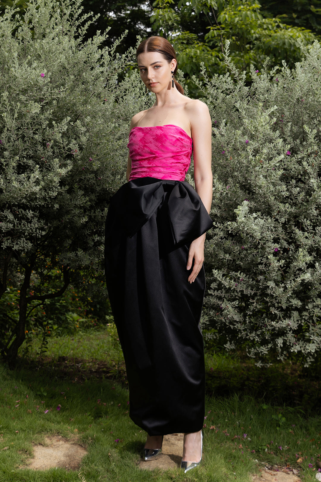 Black Taffeta Gown With Side Bow