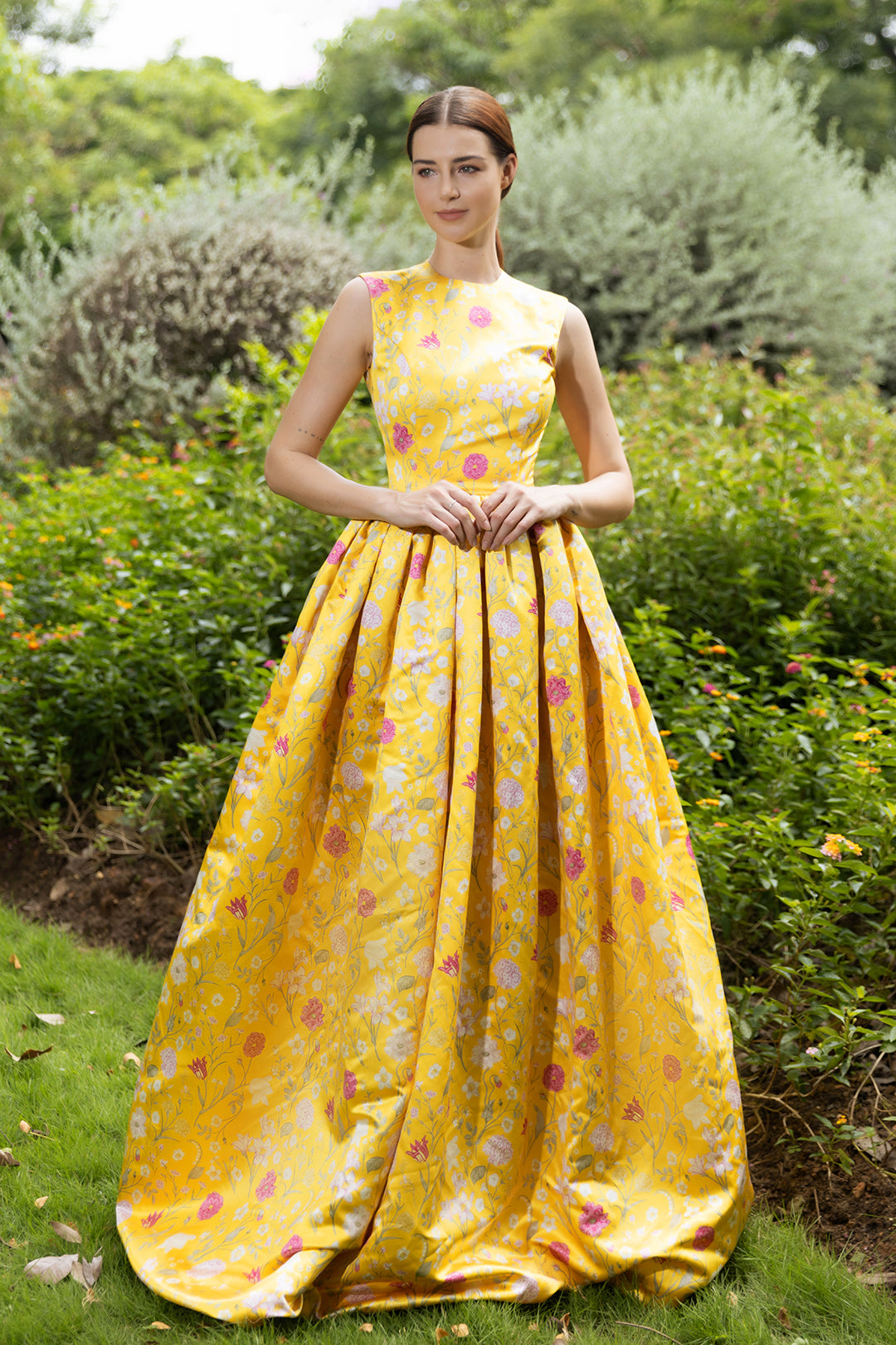 GRAND FLOWER BIRTHDAY DRESS - GOWN WITH DUPATTA YELLOW FOR ALL GIRL