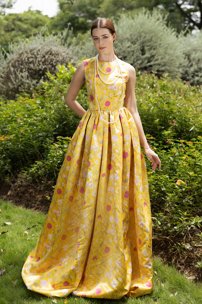 Daffodil Crown Round Neck Grand Ball Gown