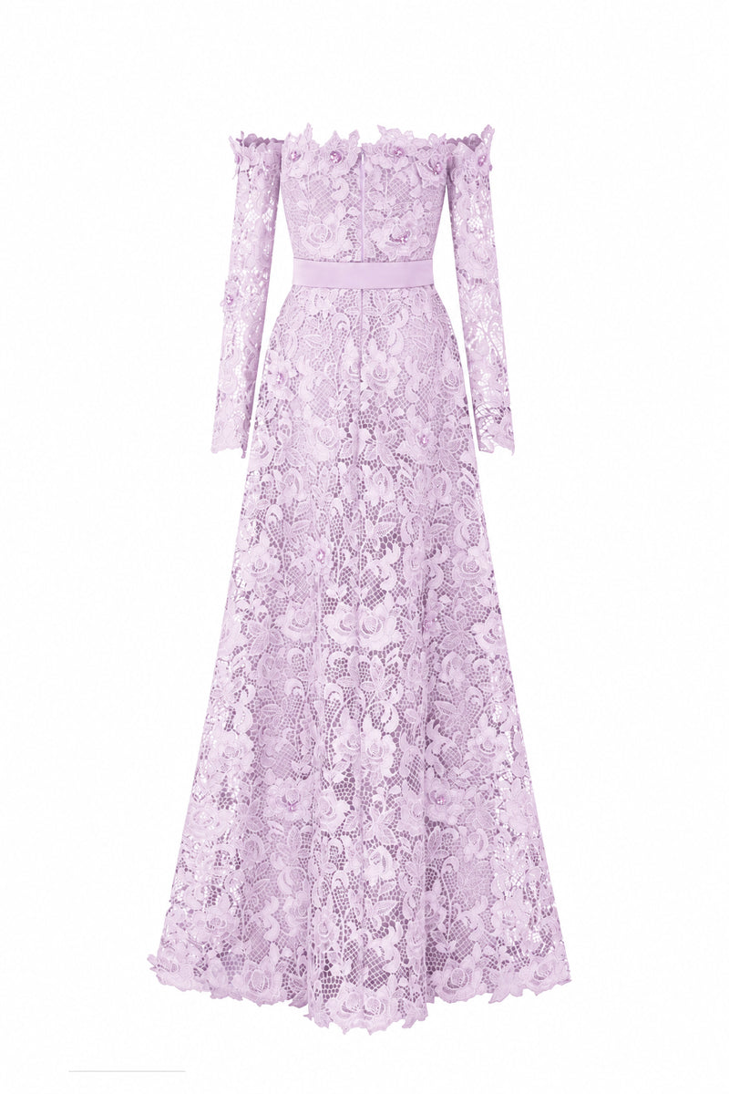 Light Purple Long Sleeves Off-Shoulder A-Line Gown