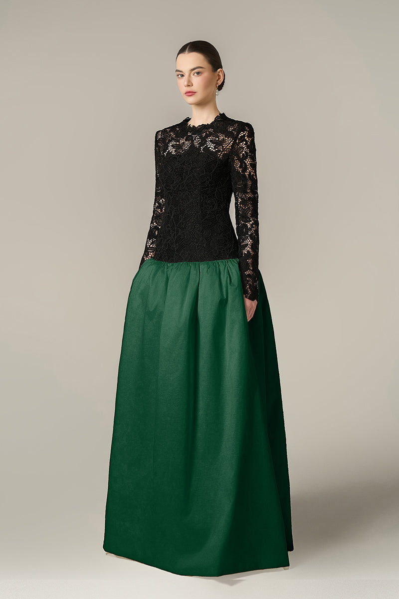 Long Sleeves Mermaid Gown With Pleated Hem