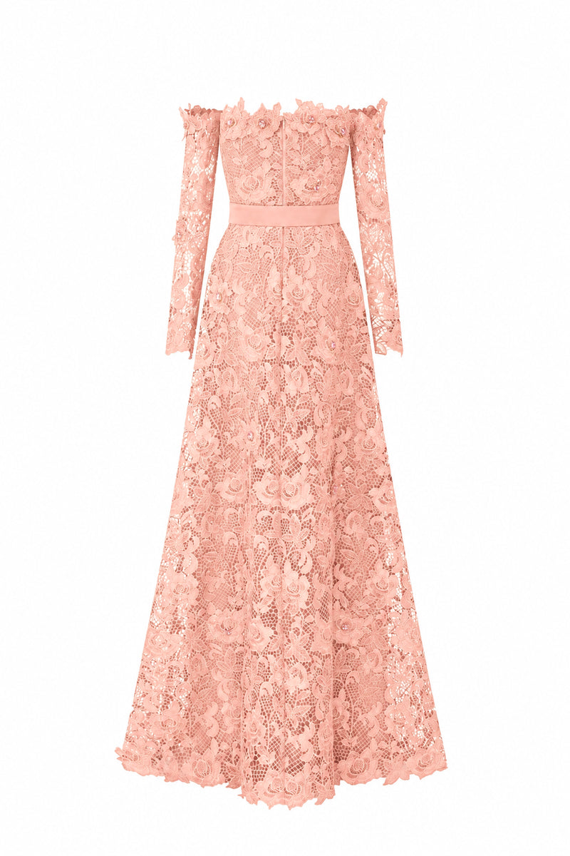 Light Pink Long Sleeves Off-Shoulder A-Line Gown