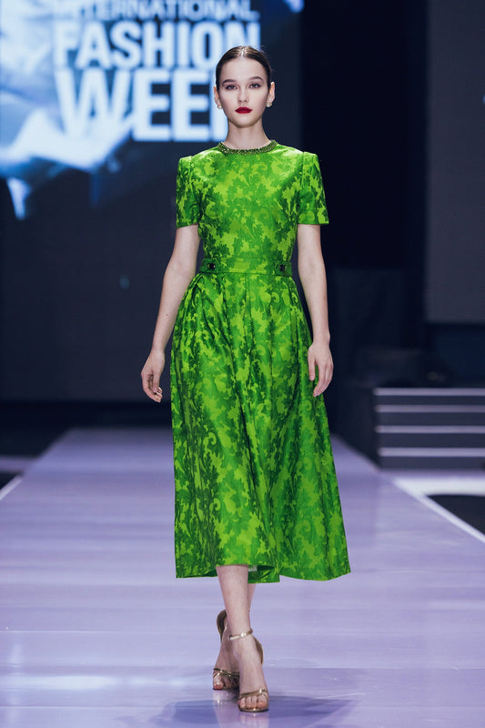 Green Acanthus Jacquard Midi Dress