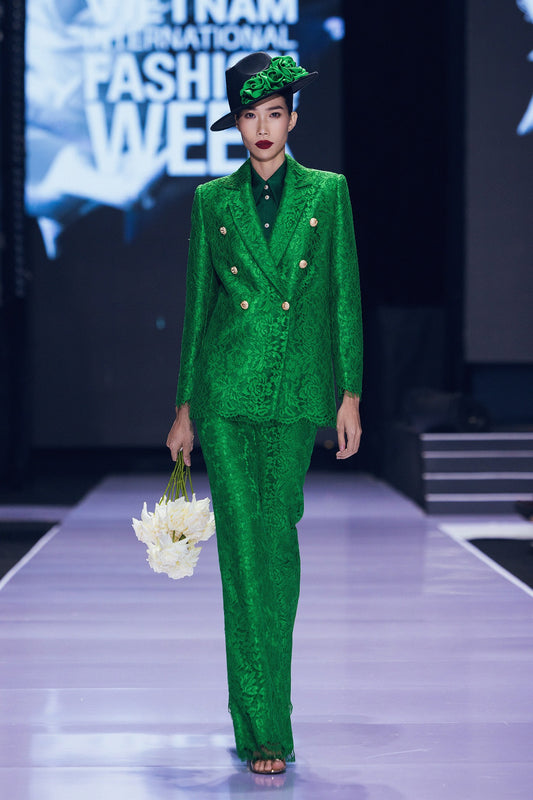 Dark Green Basic Lace Blazer