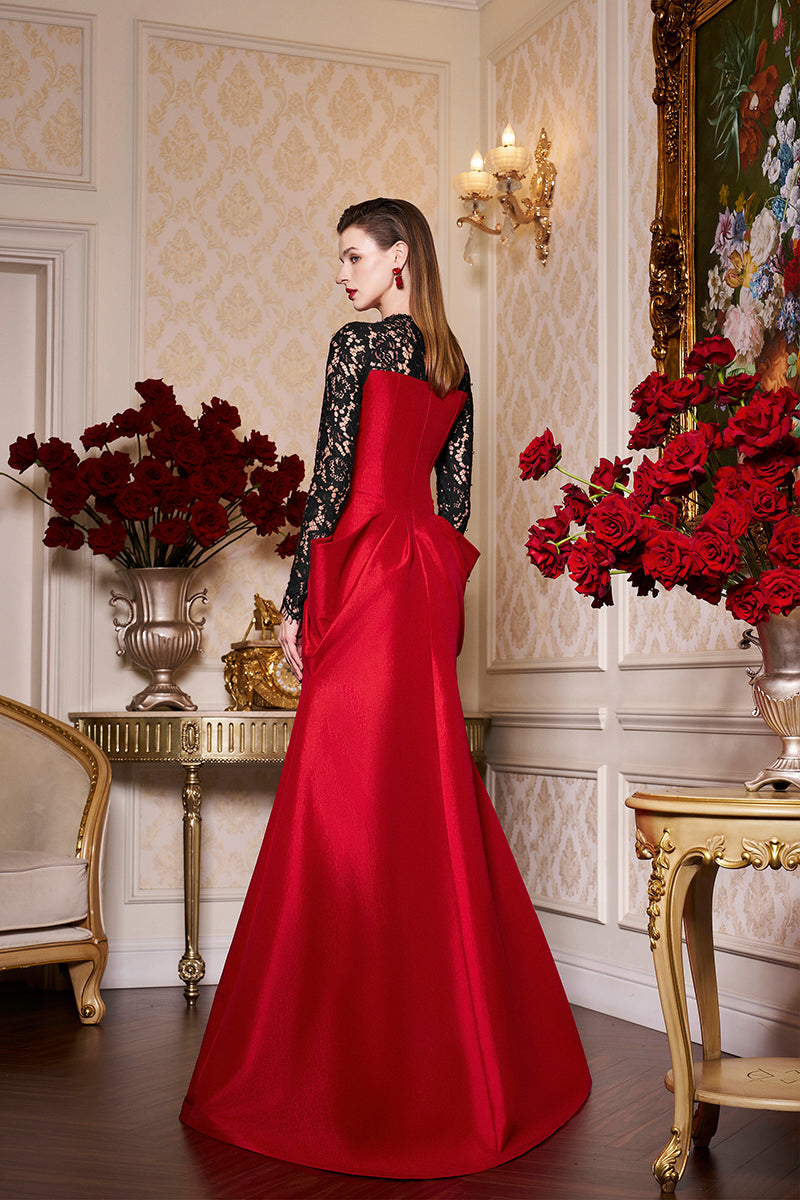 Long Sleeves With Draped Waist Gown