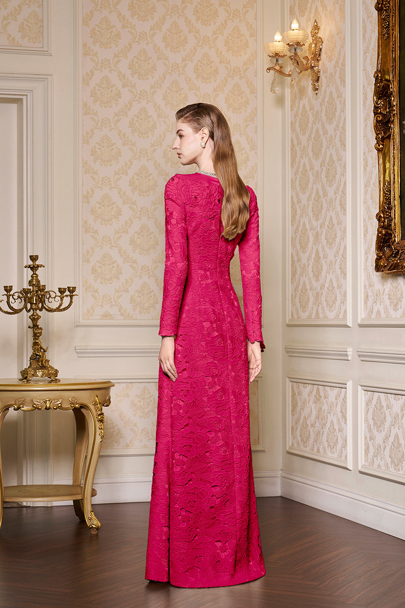 Round Neckline Mermaid Lace And Agate Silk Gown