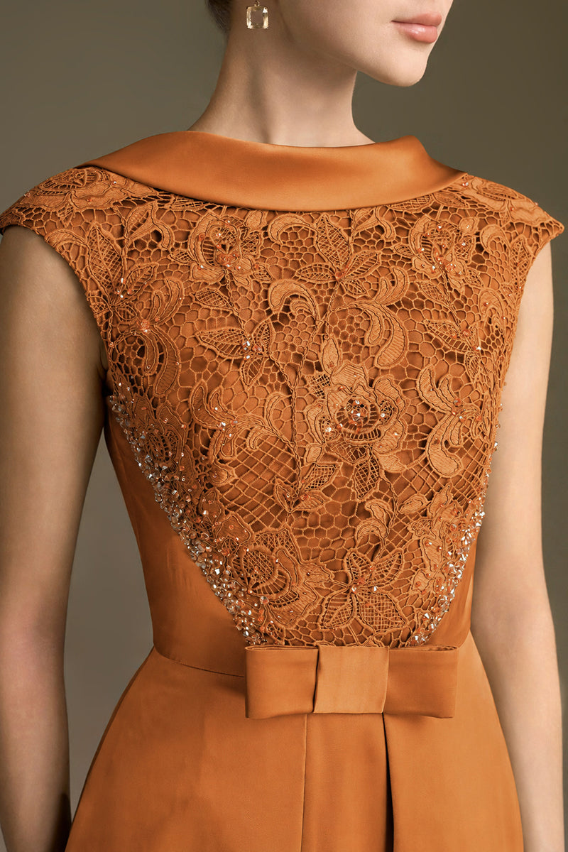 A-Line Dress With De-Constructed Collar In Agate Silk And Guipure Lace