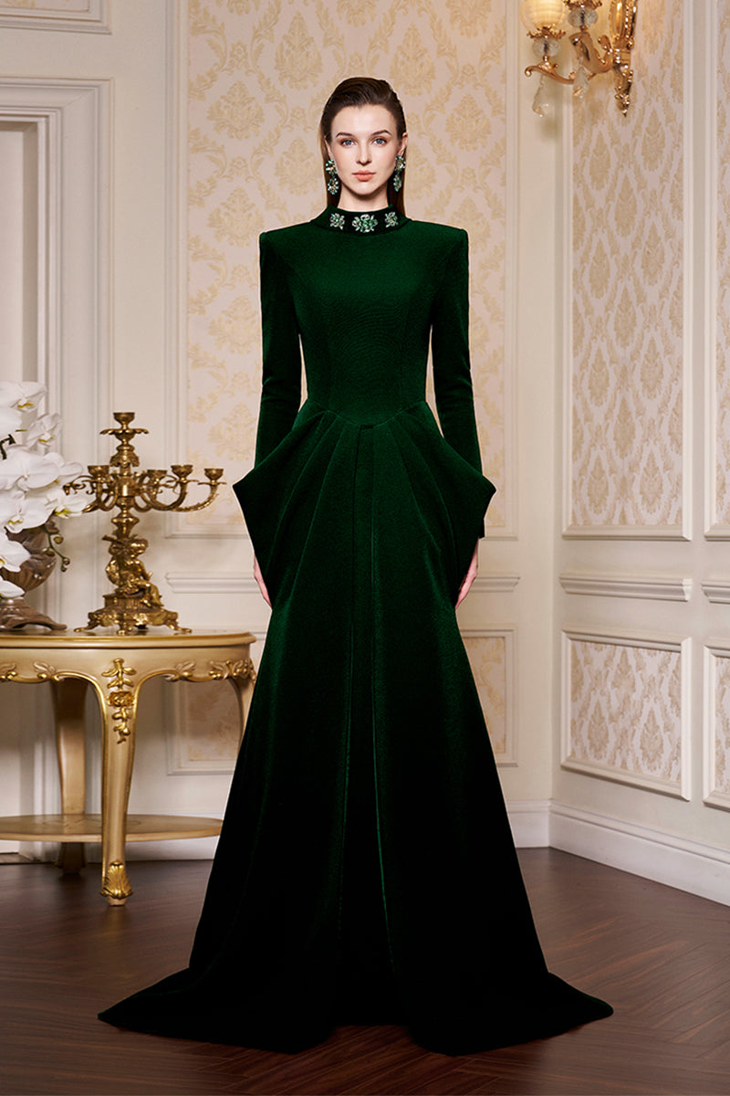 De-Constructed Collar With Draped Waist Scuba Gown