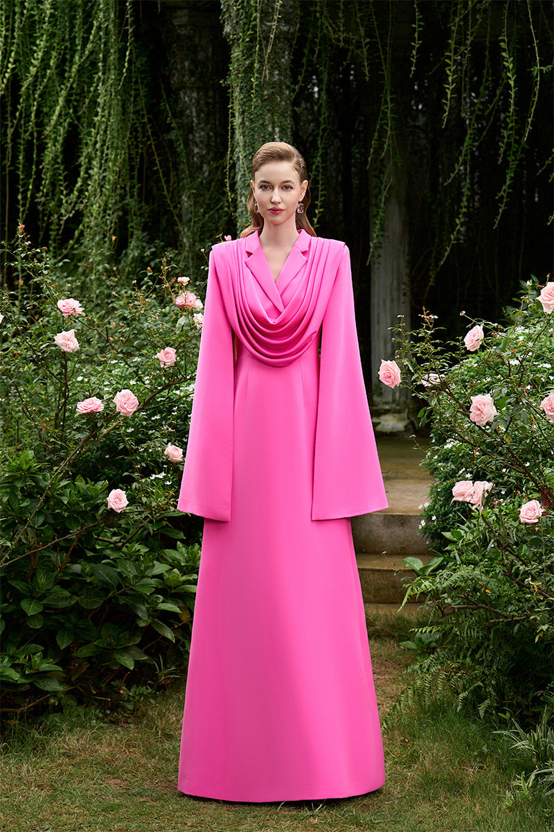 A-Line Evening Gown With Notch Lapel Collar And Chest Draped Detail