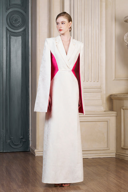 A-Line Evening Gown With Notch Lapel Collar And Waist Patched