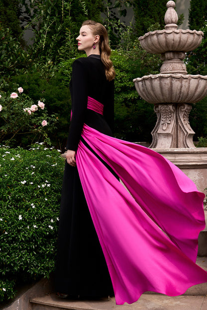 A-Line Evening Gown With Peak Lapel Collar And Side Wrapped Ribbon