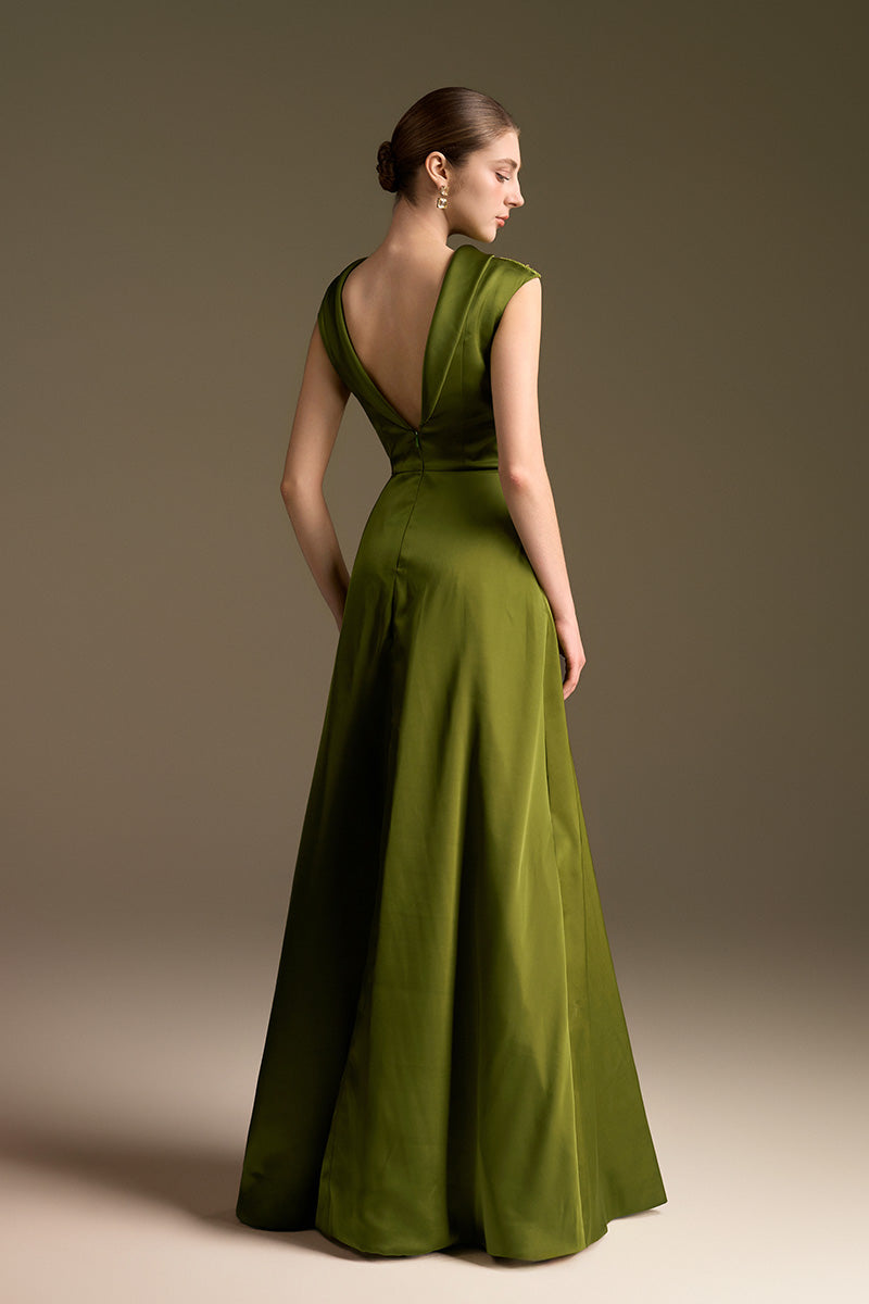 A-Line Dress With De-Constructed Collar In Agate Silk And Guipure Lace