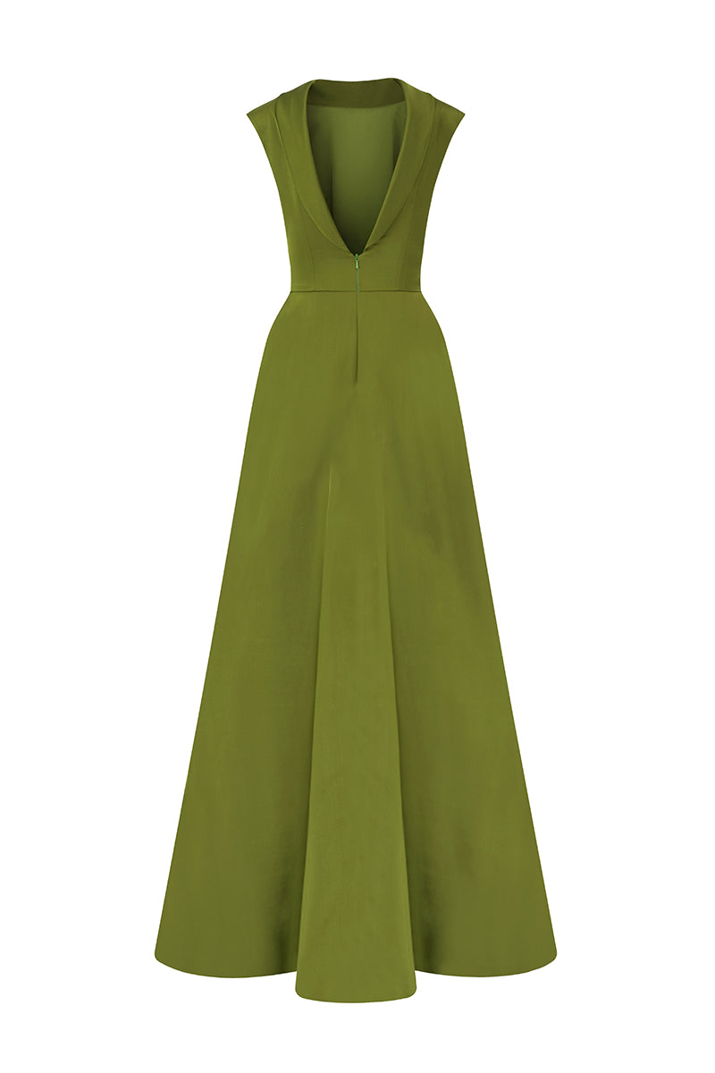 A-Line Dress With De-Constructed Collar In Agate Silk And Guipure Lace