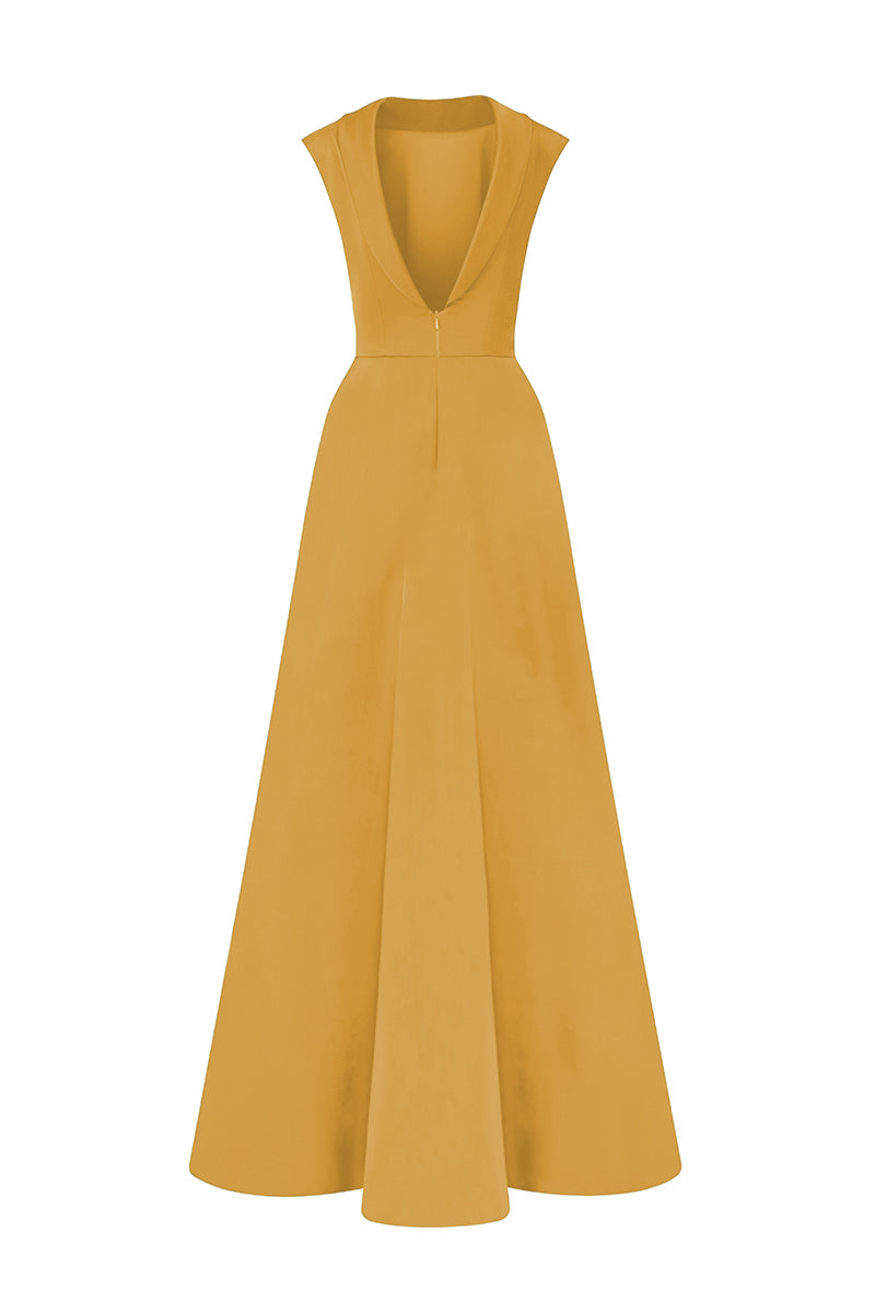 A-Line Dress With De-Constructed Collar In Agate Silk And Guipure Lace