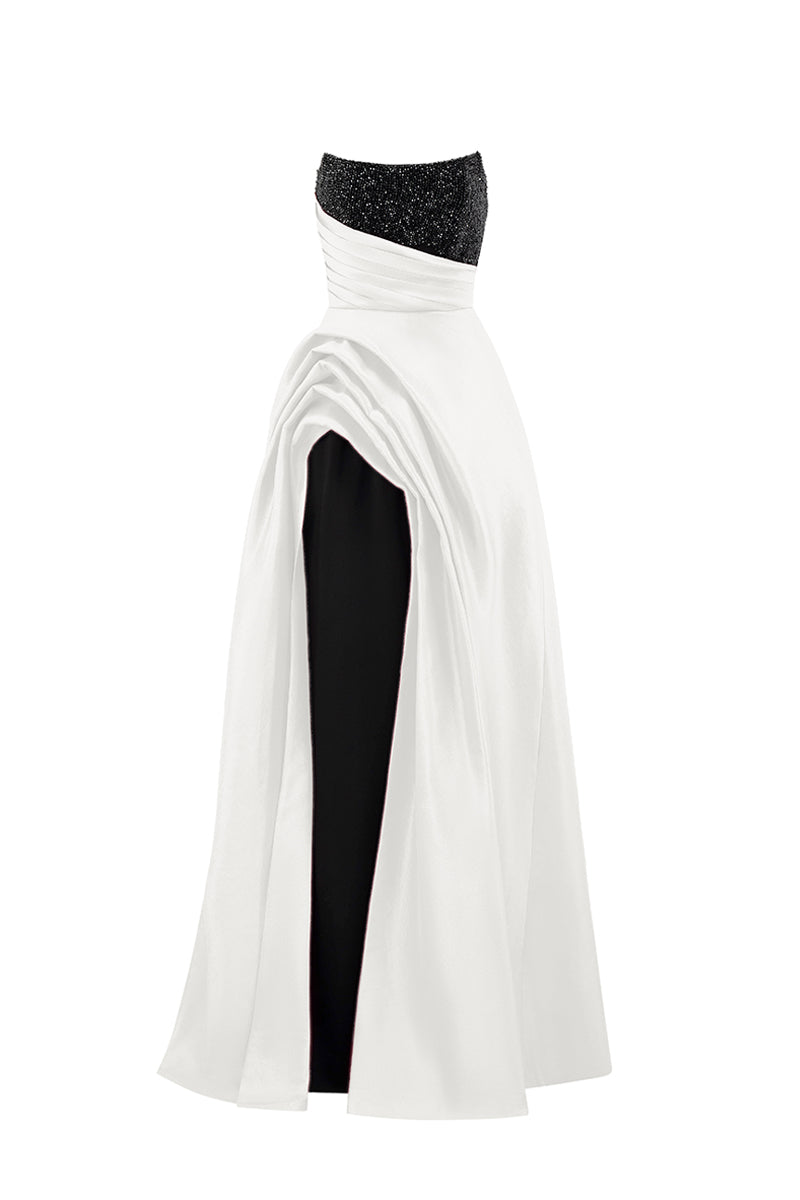 Strapless Burstier Ballgown With Asymmetric Draped Detail