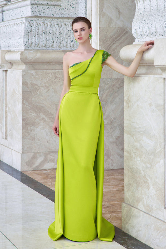 One-Shoulder Dress With Asymmetrical Bust Pleats