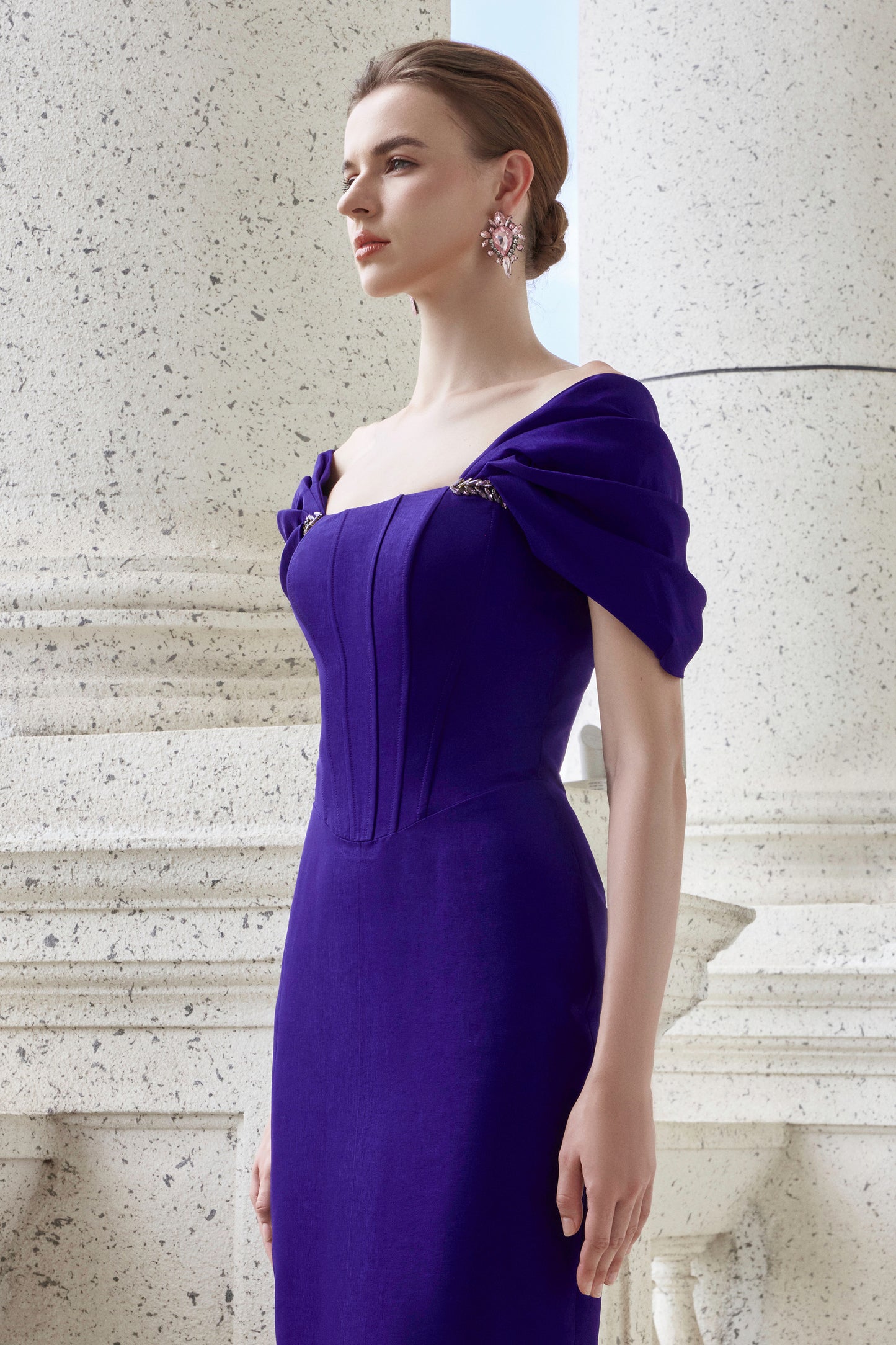 Burstier Dress With Off-Shoulder Sleeves