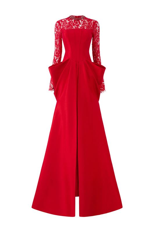 Long Sleeves With Draped Waist Gown