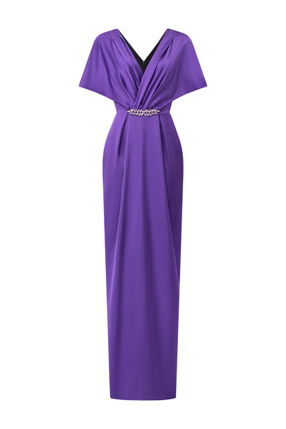 V-Neck Gown With Drapped Waist Detail