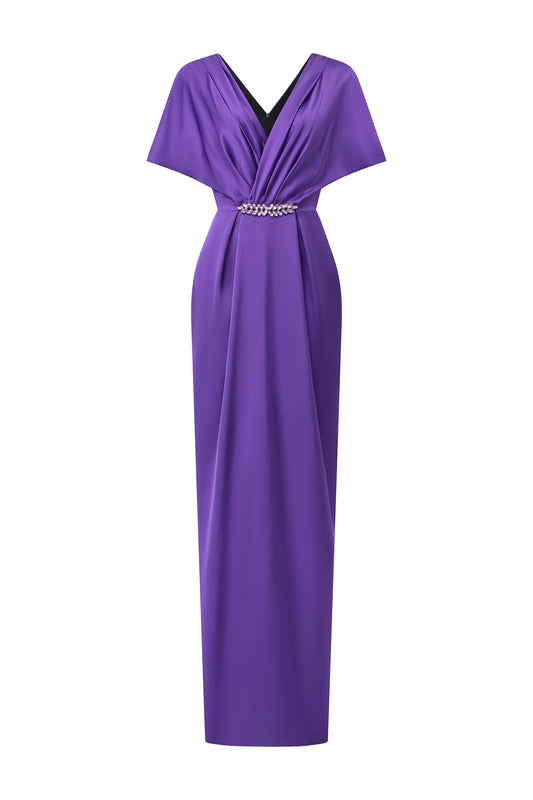 V-Neck Gown With Draped Waist Detail