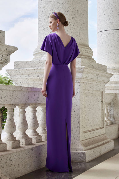 V-Neck Gown With Draped Waist Detail