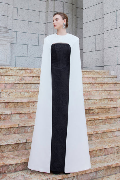 Burstier Jacquard Gown With Elongated Cape