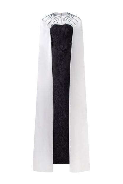 Burstier Jacquard Gown With Elongated Cape