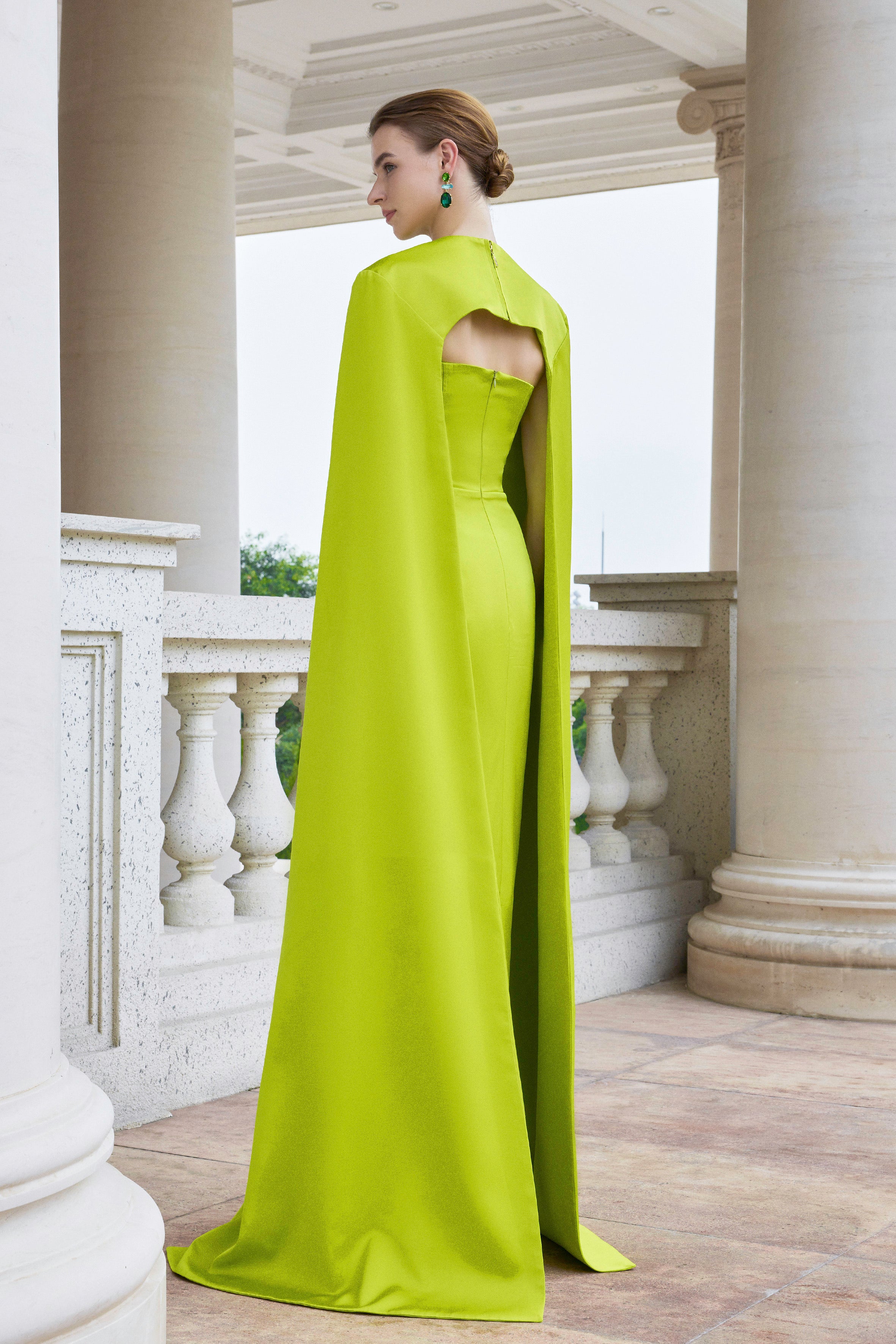 Silk Bustier Dress With Elongated Vault Cut Cape