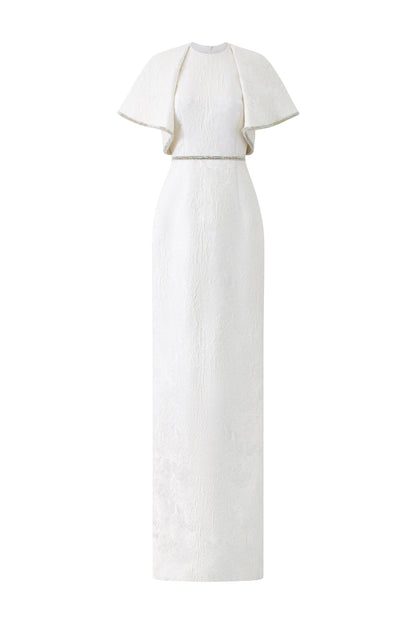 Round Neck Gown With Exaggerated Shoulders