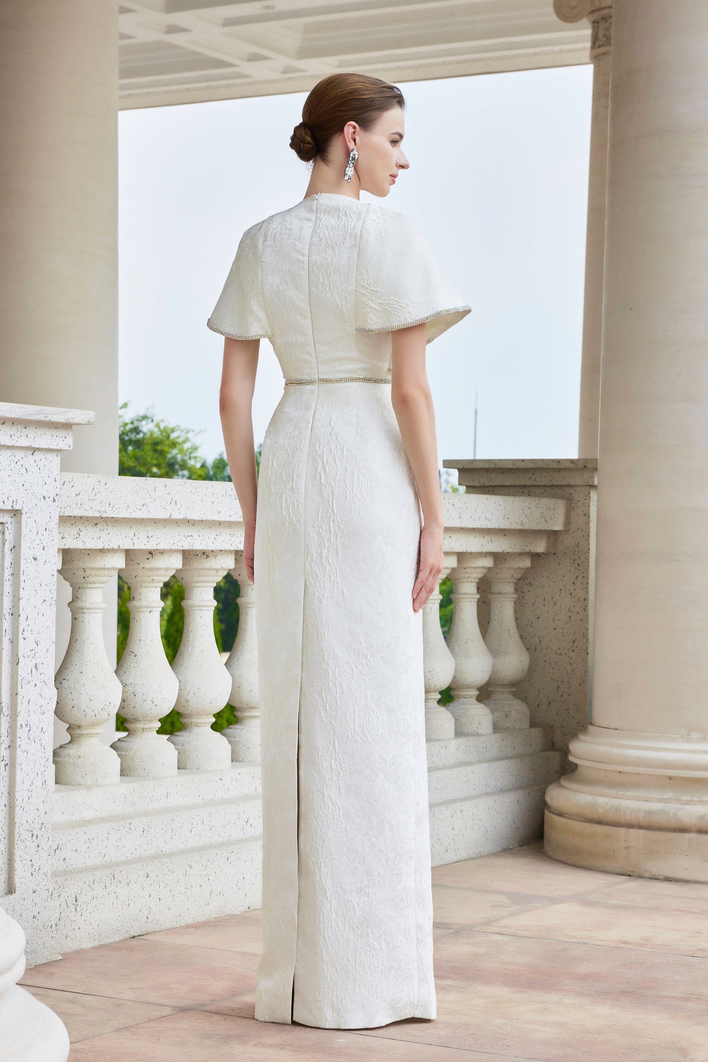 Round Neck Gown With Exaggerated Shoulders