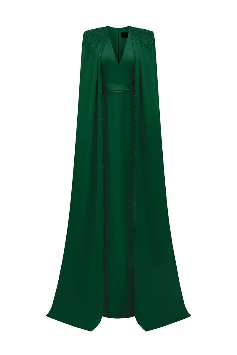 V-Neck Column Gown With Floor-Length Cape Sleeves In Light Purple