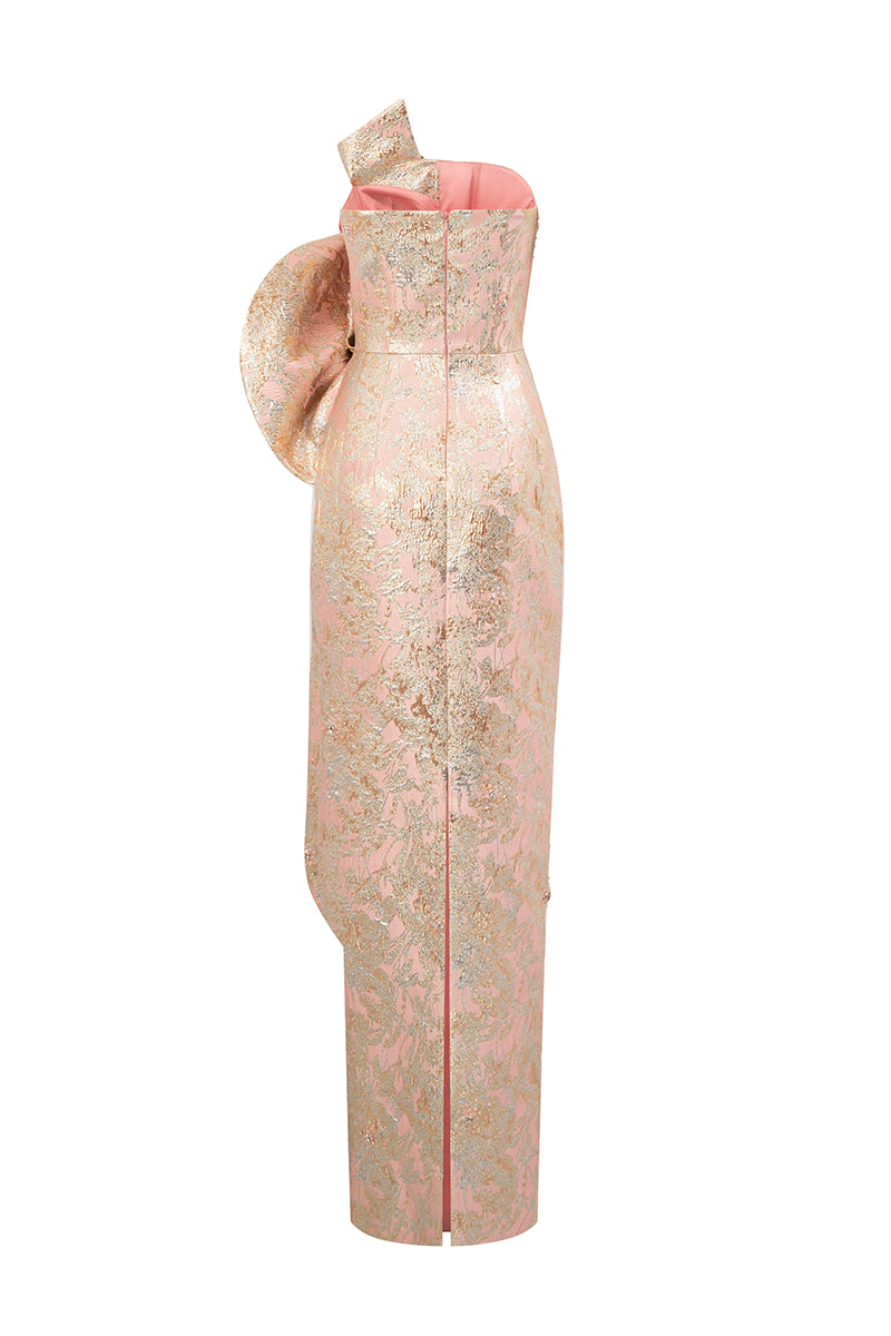 Dipped Dress With Waist Drapped Detail In Jacquard