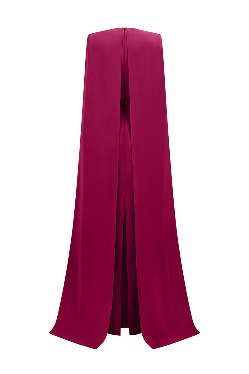 V-Neck Column Gown With Floor-Length Cape Sleeves In Light Purple
